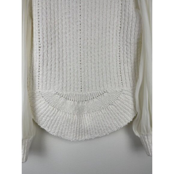 NWT! ANTHROPOLOGIE‎ Sheer Long-Sleeve V-Neck Knit Sweater Ivory Cream Size S - Picture 10 of 11